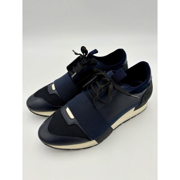 Authentic Balenciaga Race Runner Sneakers Navy Blue Black Elastic Size 8 38 - Picture 4 of 16